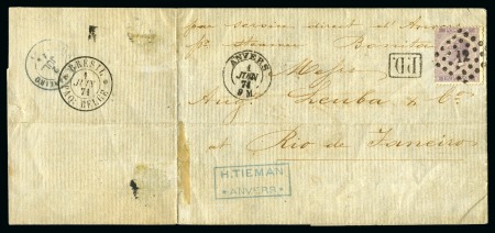 Stamp of Belgium » Belgique. Léopold 1er - Nouveau Type (COB 17-21) 1f violet oblitération Lpts 12 sur lettre d'ANVERS