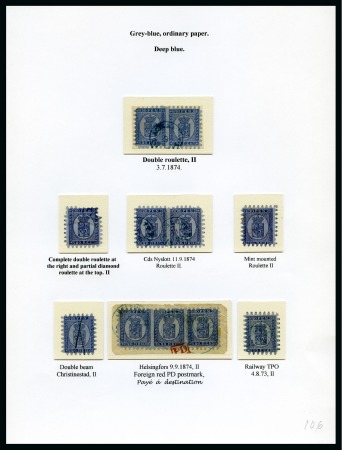 Stamp of Finland » 1860 Coat of Arms (Finnish Currency) 20p Blue, grey-blue paper, roulette II, II and III