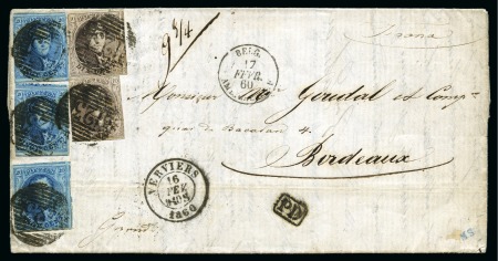 Stamp of Belgium 1858-61, 57 lettres emissions pour destinations : 