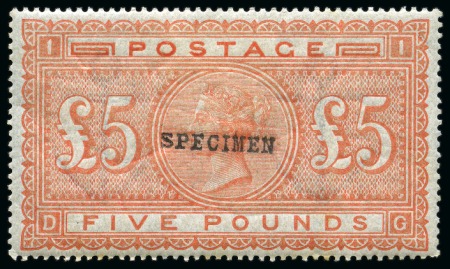 Stamp of Great Britain » 1855-1900 Surface Printed 1882 £5 Orange DG on blued paper with SPECIMEN typ
