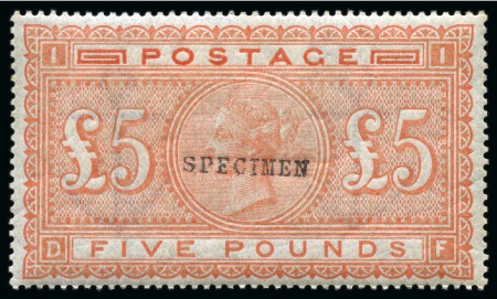 Stamp of Great Britain » 1855-1900 Surface Printed 1882 £5 Orange DF on blued paper with SPECIMEN typ