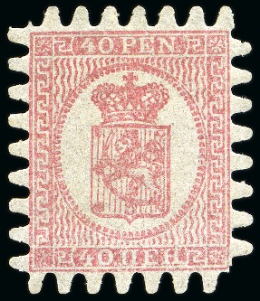 Stamp of Finland » 1860 Coat of Arms (Finnish Currency) 40p Carmine, pale rose paper, roulette III, wonder