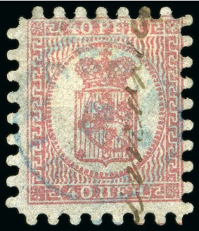 Stamp of Finland » 1860 Coat of Arms (Finnish Currency) 40p Dull carmine (1873), pale rose paper, roulette