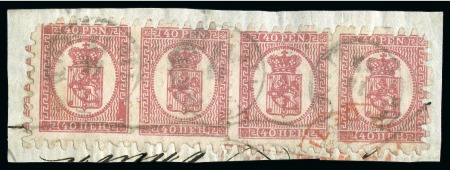 Stamp of Finland » 1860 Coat of Arms (Finnish Currency) 40p Carmine, pale rose paper, roulette III, strip