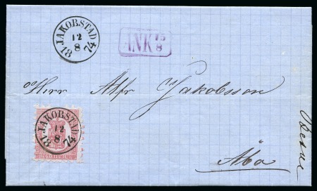 Stamp of Finland » 1860 Coat of Arms (Finnish Currency) 40p Lilac-red, bluish lilac paper, roulette II, su