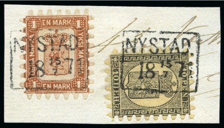 Stamp of Finland » 1860 Coat of Arms (Finnish Currency) 1M Yellowish brown, roulette III, together with 10