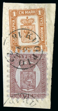 Stamp of Finland » 1860 Coat of Arms (Finnish Currency) 1M Pale orange-brown, roulette II, and 5p reddish