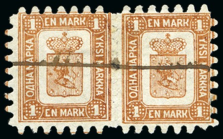 Stamp of Finland » 1860 Coat of Arms (Finnish Currency) 1M Pale orange-brown, roulette II, pair cancelled