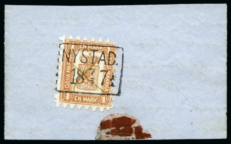 Stamp of Finland » 1860 Coat of Arms (Finnish Currency) 1M Pale orange-brown, roulette II, cancelled by pe