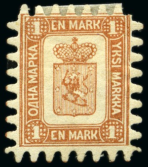 Stamp of Finland » 1860 Coat of Arms (Finnish Currency) 1M Yellowish brown, roulette III, mint (first hing