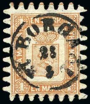 Stamp of Finland » 1860 Coat of Arms (Finnish Currency) 1M Brown-yellow, roulette III, central BORGÅ 28/3