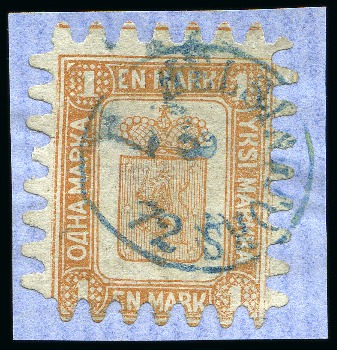 Stamp of Finland » 1860 Coat of Arms (Finnish Currency) 1M Brown-yellow, roulette III, central HELSINGFORS
