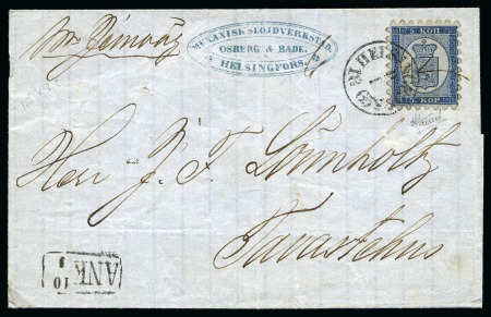 Stamp of Finland » 1860 Coat of Arms (Russian Currency) "M Jernvär" ms - first reported cover with this di