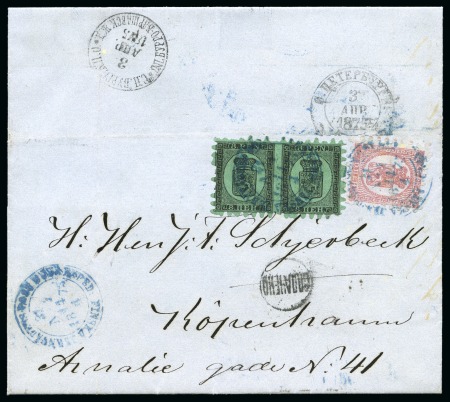 Stamp of Finland » 1860 Coat of Arms (Finnish Currency) TPO COVER TO COPENHAGEN
Pair of 8k black on green