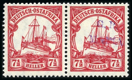 Stamp of Tanganyika » Mafia Island British Occupation » 1915 (Jan) "G. R. / MAFIA" Type 1 Overprint in Reddish Violet 1915 (Jan) 7 1/2h carmine, mint horizontal pair, l