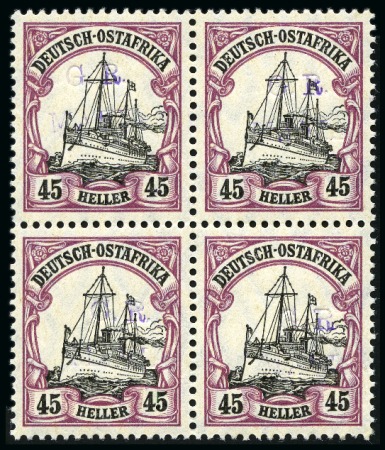 Stamp of Tanganyika » Mafia Island British Occupation » 1915 (Jan) "G. R. / MAFIA" Type 1 Overprint in Reddish Violet 1915 (Jan) 45h black and mauve, mint block of four