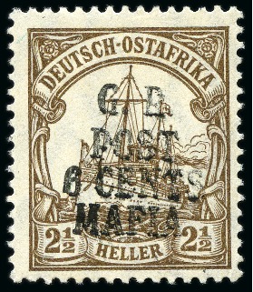 Stamp of Tanganyika » Mafia Island British Occupation » 1915 (May) "G.R. - POST - 6 CENTS - MAFIA" Type 2 Overprints 1915 (May) 6c on 2 1/2h brown, overprinted in blac
