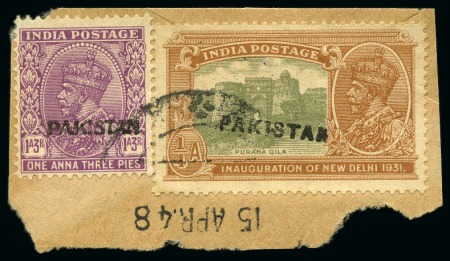 Stamp of Pakistan 1931 New Delhi 1/4a and KGV 1a3p with local "PAKIS