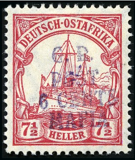 Stamp of Tanganyika » Mafia Island British Occupation » 1915 (May) "G.R. - POST - 6 CENTS - MAFIA" Type 2 Overprints 1915 (May) 6c on 7 1/2h carmine, overprinted in vi