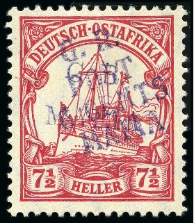 Stamp of Tanganyika » Mafia Island British Occupation » 1915 (May) "G.R. - POST - 6 CENTS - MAFIA" Type 2 Overprints 1915 (May) 6c on 7 1/2h carmine, mint single, show