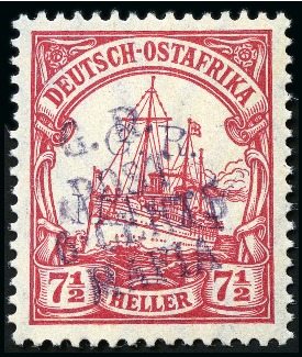 Stamp of Tanganyika » Mafia Island British Occupation » 1915 (May) "G.R. - POST - 6 CENTS - MAFIA" Type 2 Overprints 1915 (May) 6c on 7 1/2h carmine, mint single, show