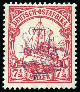Stamp of Tanganyika » Mafia Island British Occupation » 1915 (May) "G.R. - POST - 6 CENTS - MAFIA" Type 2 Overprints 1915 (May) 6c on 7 1/2h carmine, mint single, show