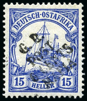 Stamp of Tanganyika » Mafia Island British Occupation » 1915 (May) "G.R. - POST - 6 CENTS - MAFIA" Type 2 Overprints 1915 (May) 6c on 15h ultramarine, overprinted in b