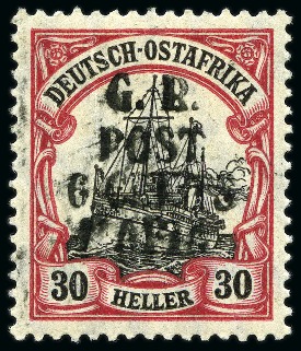 Stamp of Tanganyika » Mafia Island British Occupation » 1915 (May) "G.R. - POST - 6 CENTS - MAFIA" Type 2 Overprints 1915 (May) 6c on 30h black and carmine, overprinte