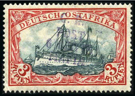 Stamp of Tanganyika » Mafia Island British Occupation » 1915 (May) "G.R. - POST - 6 CENTS - MAFIA" Type 2 Overprints 1915 (May) 6c on 3r blue-black and red, overprinte