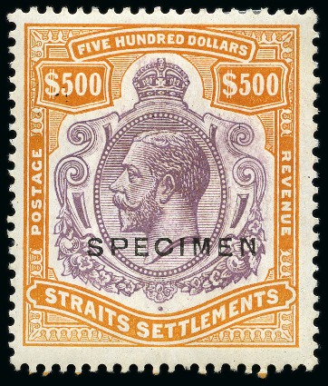 Stamp of Malaysia » Straits Settlements 1921-33 $500 Purple & Orange-Brown with SPECIMEN o