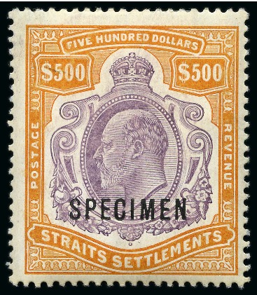 Stamp of Malaysia » Straits Settlements 1906-12 $500 Purple & Orange-Brown with SPECIMEN o
