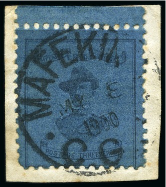Stamp of South Africa » Mafeking 1900 3d Deep Blue on blue Baden Powell tied to sma