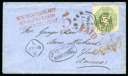 Stamp of Great Britain » 1847-54 Embossed 1856 (Jul 17) Envelope from Exeter to the USA with