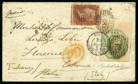 Stamp of Great Britain » 1847-54 Embossed 1855 (Sep 24) Envelope from London to Italy with 1