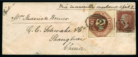 Stamp of Great Britain » 1847-54 Embossed 1855 (Apr 7) Ladies' envelope to CHINA with 1848 1