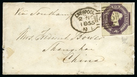 Stamp of Great Britain » 1847-54 Embossed 1855 (Nov 2) Envelope to CHINA with 1854 6d just t