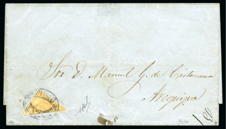 Stamp of Rarities of the World PERU
1858 First issue 1/2 peso buff diagonal bi