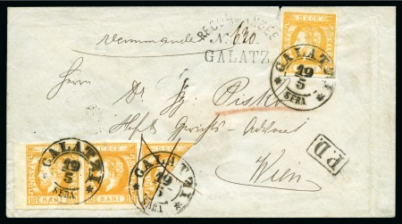 Stamp of Romania » King Carol 1871 - "With Beard" Imperforate 1871 Carol I Full Beard 10b yellow-orange, in two