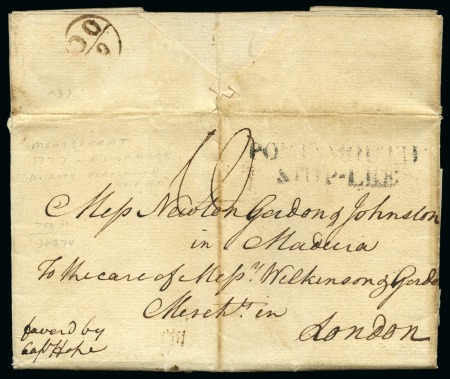 Stamp of Montserrat 1777 Entire sent by private ship to a wine merchant in Madeira, datelined internally