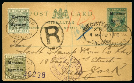 Stamp of Morocco Agencies (British Post Offices) 1902 Registered use of 5c Gibraltar postal card wi