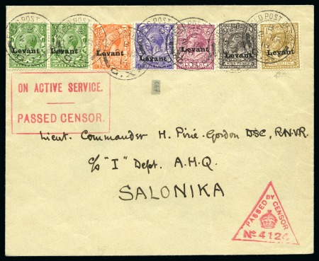 Stamp of British Levant  » Field Post Office in Salonica 1916 1/2d (2), 2d, 3d, 6d, 9d & 1s tied by FPO GX 