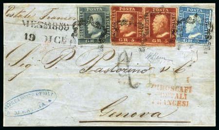 Stamp of Italian States » Sicily 1859 5gr Carmine in pair plus 20gr slate grey and