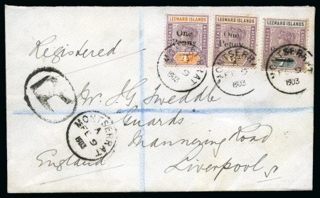 Stamp of Montserrat 1903 (Feb 9) Envelope sent registered to Liverpool