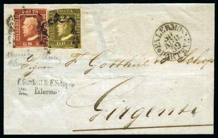 Stamp of Italian States » Sicily 1859 5gr Brownish red and 1gr olive-green on cover