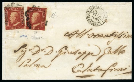Stamp of Italian States » Sicily 1859 5gr Carmine, two examples on folded cover (sl