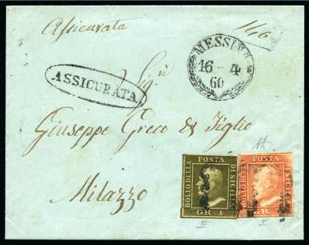 Stamp of Italian States » Sicily 1859 5gr Light vermilion and 1gr olive green (plat
