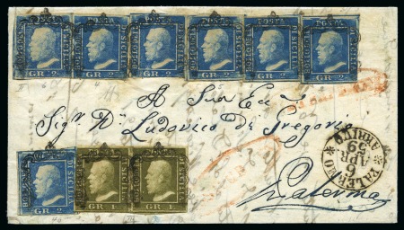 Stamp of Italian States » Sicily 1859 2gr Blue, plate II, seven singles plus 1gr. o