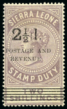 Stamp of Sierra Leone 1893 2 1/2d on 2s dull lilac surcharge type 8 and 