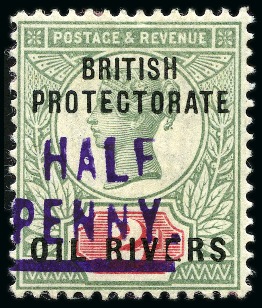 Stamp of Nigerias » Niger Coast Protectorate 1893 1/2d on 2d green and carmine overprint in bla