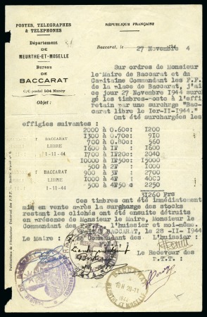 Stamp of France » Libération BACCARAT et BADONVILLER (Meurthe) : Demande du Mai